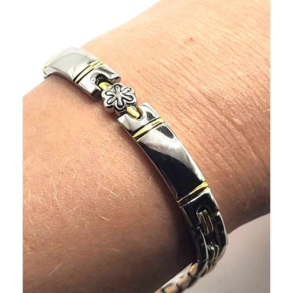 Flower Silver and Gold Tennis Bracelet 7.75in